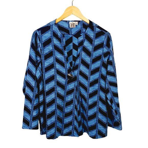 Parsley & Sage Tops - Parsley & Sage, Large, Blue Chevron Top/Wrap, Long Sleeve, Leight Weight, Cotton